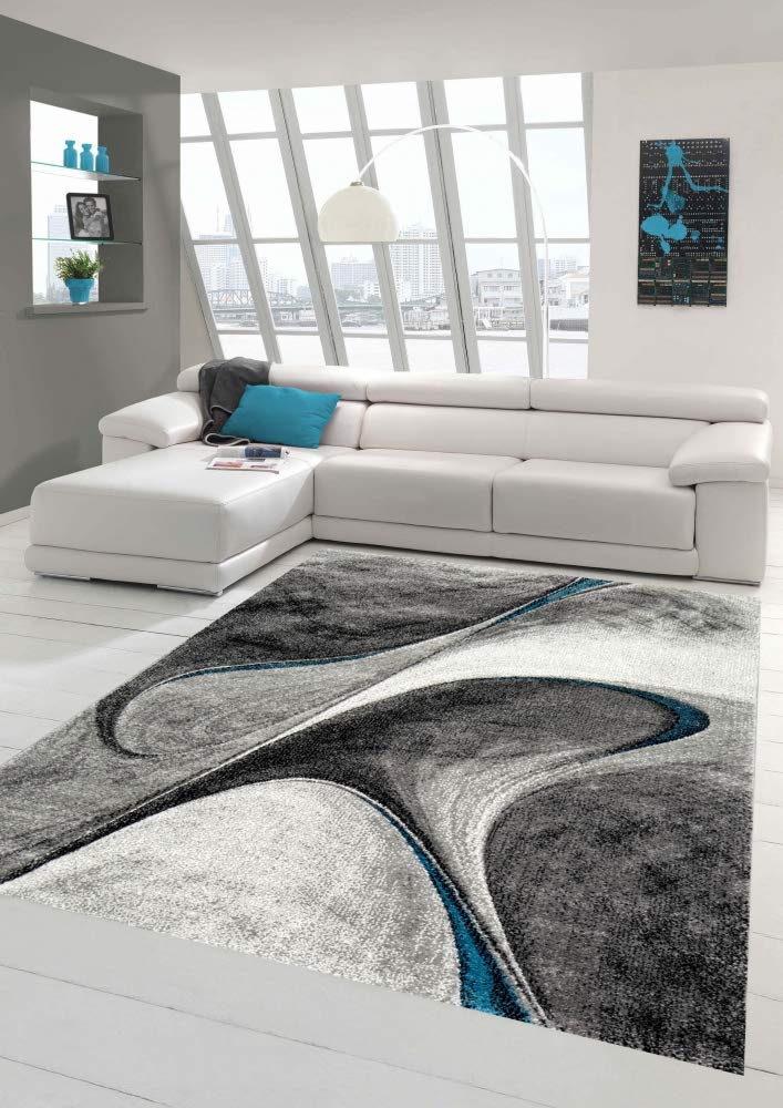 Tapis moderne tapis de salon tapis design en bleu gris Größe 160x230 cm