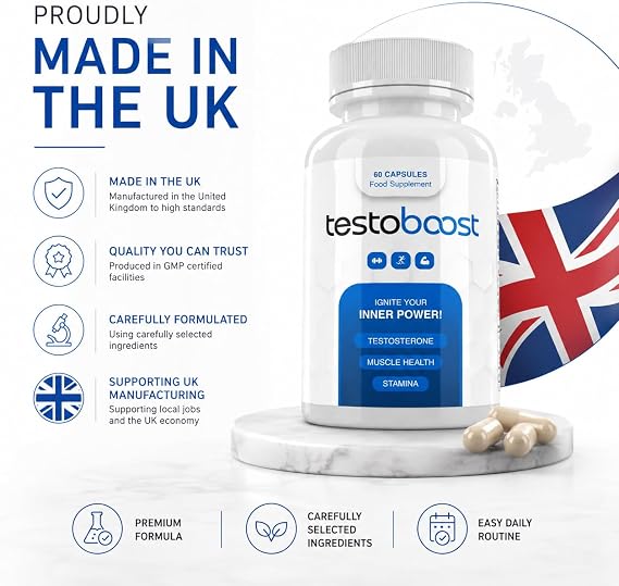 TestoBoost Active Man Formula | Men's Daily Food Supplement | 60 Capsules | Premium Botanical Extracts, Vitamins & Minerals | Made in the UK