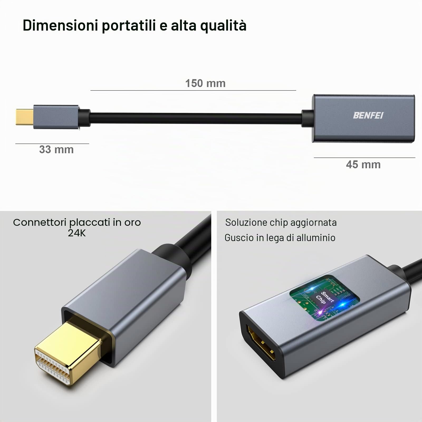 BENFEI Mini DisplayPort to HDMI 4K Adattatore Thunderbolt 2 per MacBook Air Pro Surface Pro