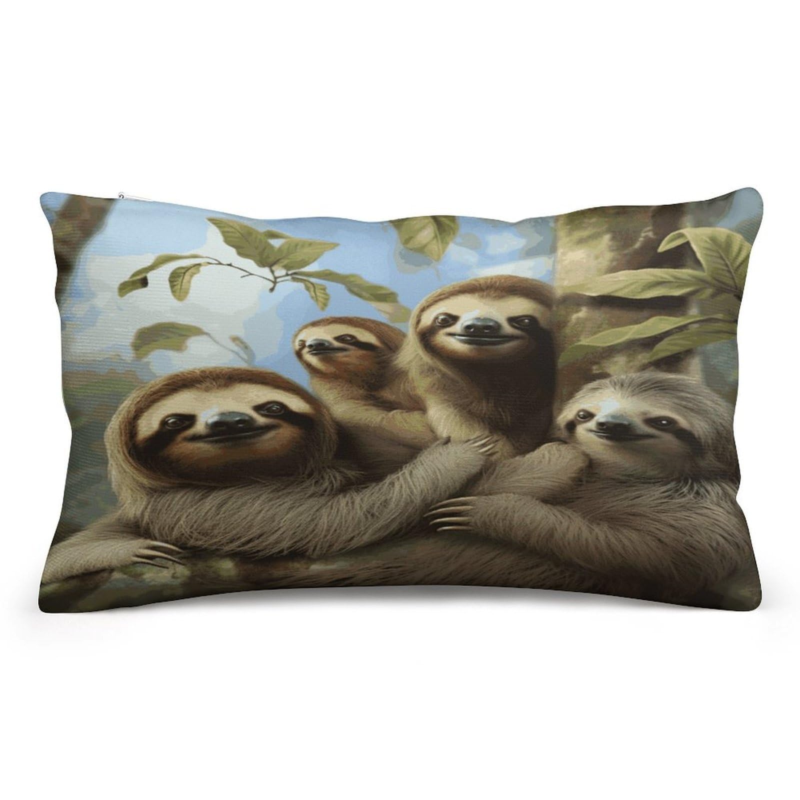 Wsoihfec Style Sloth Family Throw Pillow Covers Decorative, Pillow Cases Soft Plush, Modern Farmhouse Boho Cushion Cover For Bed Couch Sofa Living Room Spring Decor8 X12