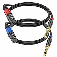 Vista 1 de Pack de 2 Cables XLR Hembra a 1/4 Pulgada 6,35 mm TRS Mono Jack para Micrófono Dinámico, 1,6 Pies, Negro, Cable de Micrófono XLR Hembra Equilibrado