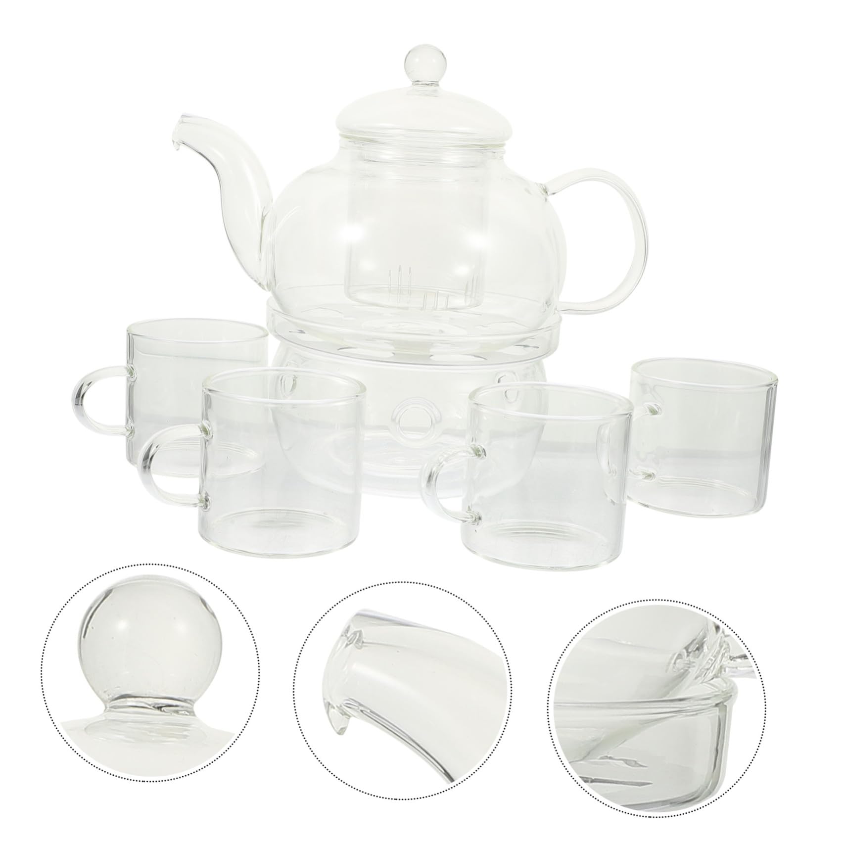 Hitzebeständiges Glas Teekannen Satz mit Tassen und Stövchen Elegantes und Tragbares Teezubereiter Satz für Zuhause und Teegenuss