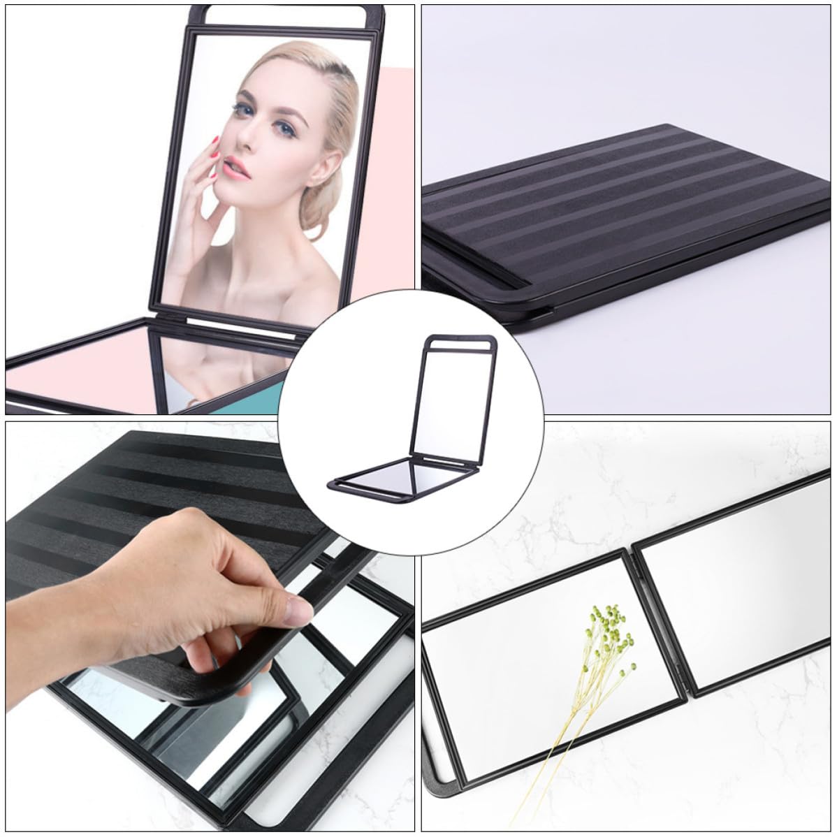 CRAFTHROU Specchio Portatile Doppia Faccia con Manico Comodo in Plastica Abs e Alluminio per Professionale e Decorazione Interna