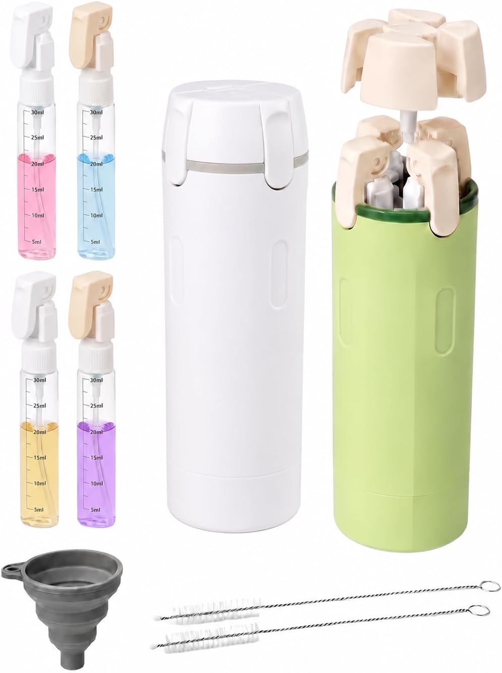 2 Pack 4 in 1 Travel Bottles for Toiletries, Leakproof Refillable Travel Dispenser Containers with Funnel & Cleaning Brush, Portable Travel Size Bottle Set for Shampoo Lotion Essentia