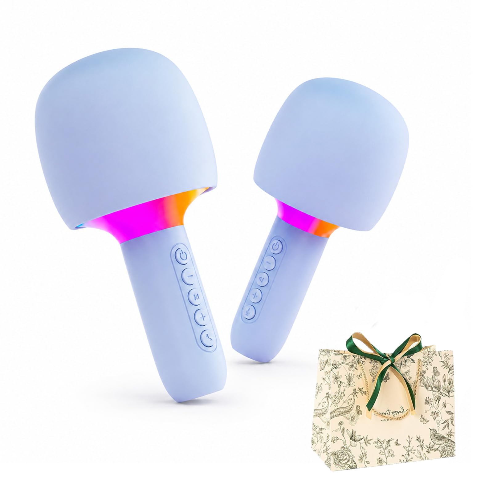 Microfono Karaoke Wireless Tutto in Uno con Altoparlante, Microfono Bluetooth Portatile con Cambia Voce, Luci RGB, Mini Macchina Karaoke, Regalo di Compleanno (2PC-BLUE)