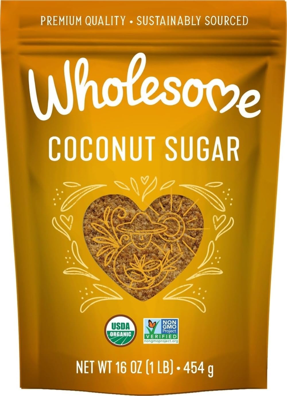 Wholesome Sweeteners 16-Ounce Organic Coconut Sugar, Non GMO, Gluten Free & Vegan Sweetener, for Baking, Sauces, and Smoothies, 1 Pack