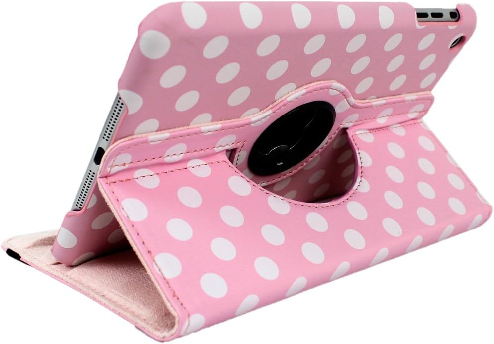Fulldream Pink Color Leather 360 Degree Rotating Spot Dot Stand Case Cover for Ipad Mini + Screen Protector & Stylus