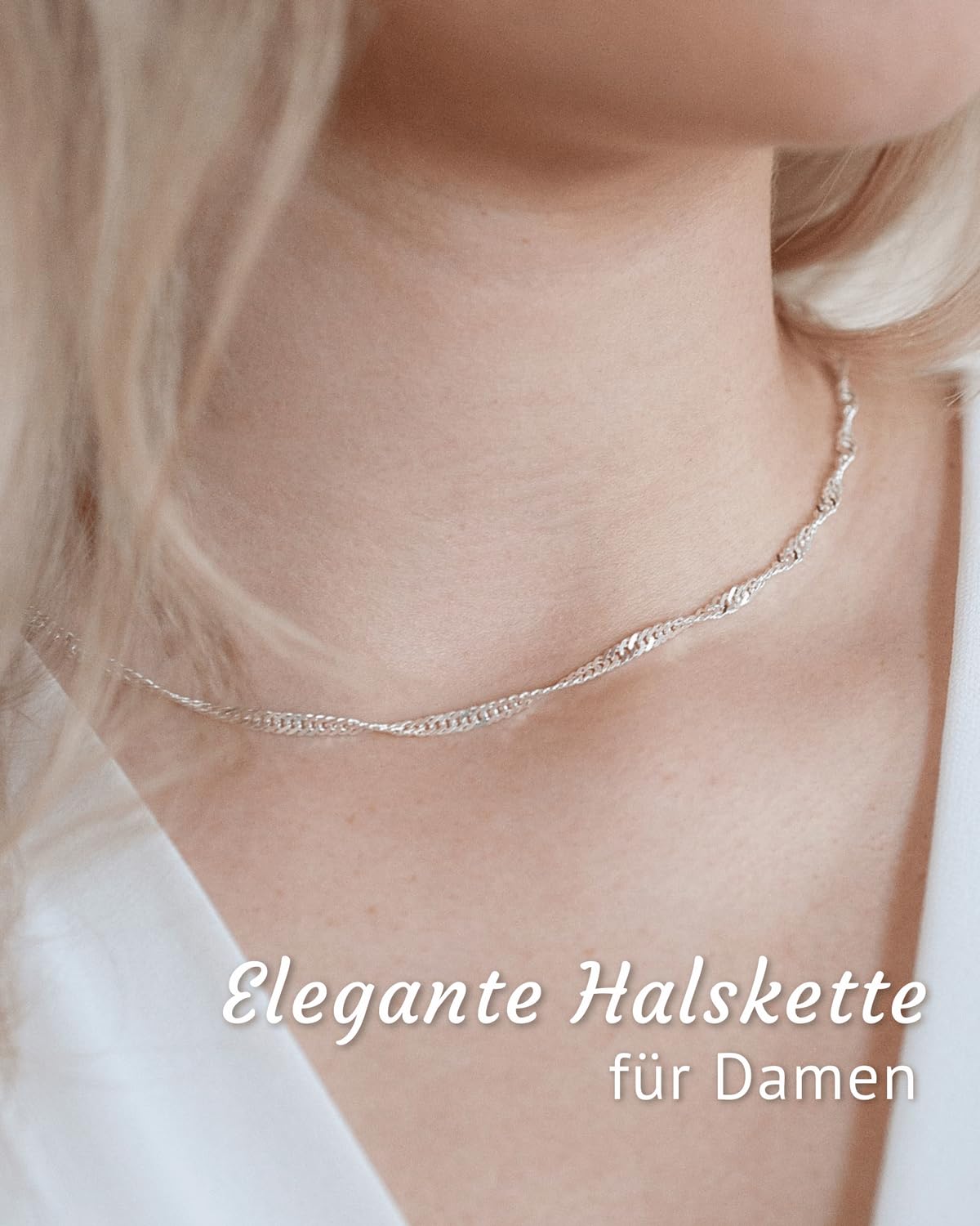 Feine Singapurkette 925 Silber Damen - Halskette 3mm flach K95 | Gedrehte Silberkette aus hautfreundlichem 925 Sterling Silber diamantiert in 40-70cm von MATERIA by Matthias Wagner