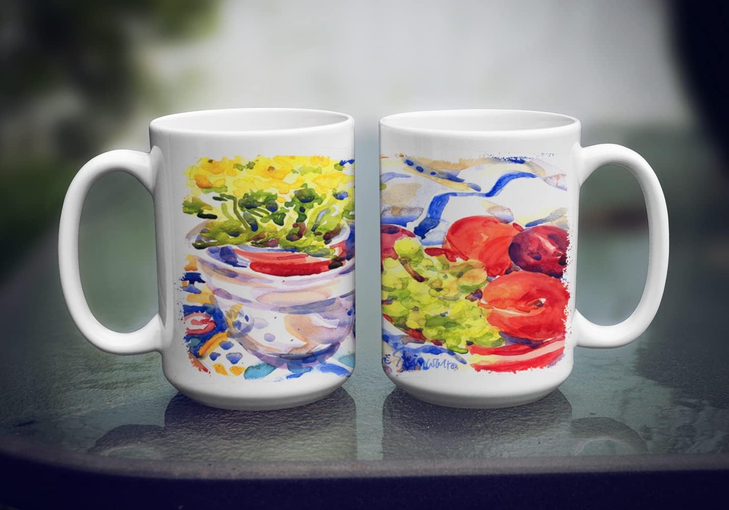 Caroline's Treasures 6037CM15 Apples, Plums and Grapes with Flowers Dishwasher Safe Microwavable Ceramic Coffee Mug 15 ounce, 15 ounce, multicolor image 4
