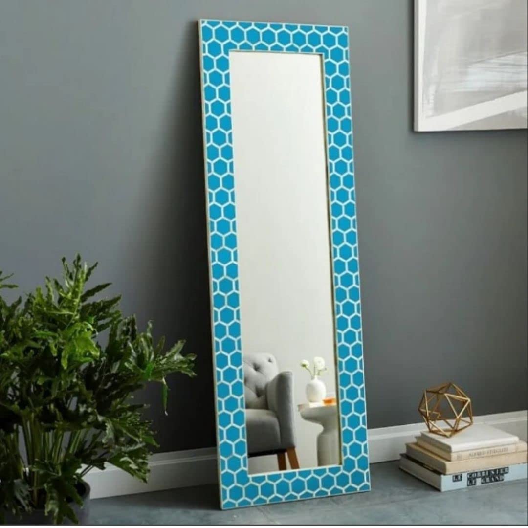 Miroir Décoratif à Incrustations D'Os De Chameau - Motif Cascade Rayures Gris