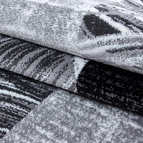 Carpetsale24 Teppich Wohnzimmer 120x170 cm Schwarz Modern Abstraktes Kariert Design Kurzflor Schlafzimmer Esszimmer Küche Jugendzimmer Waschbar Pflegeleicht Extra Weich