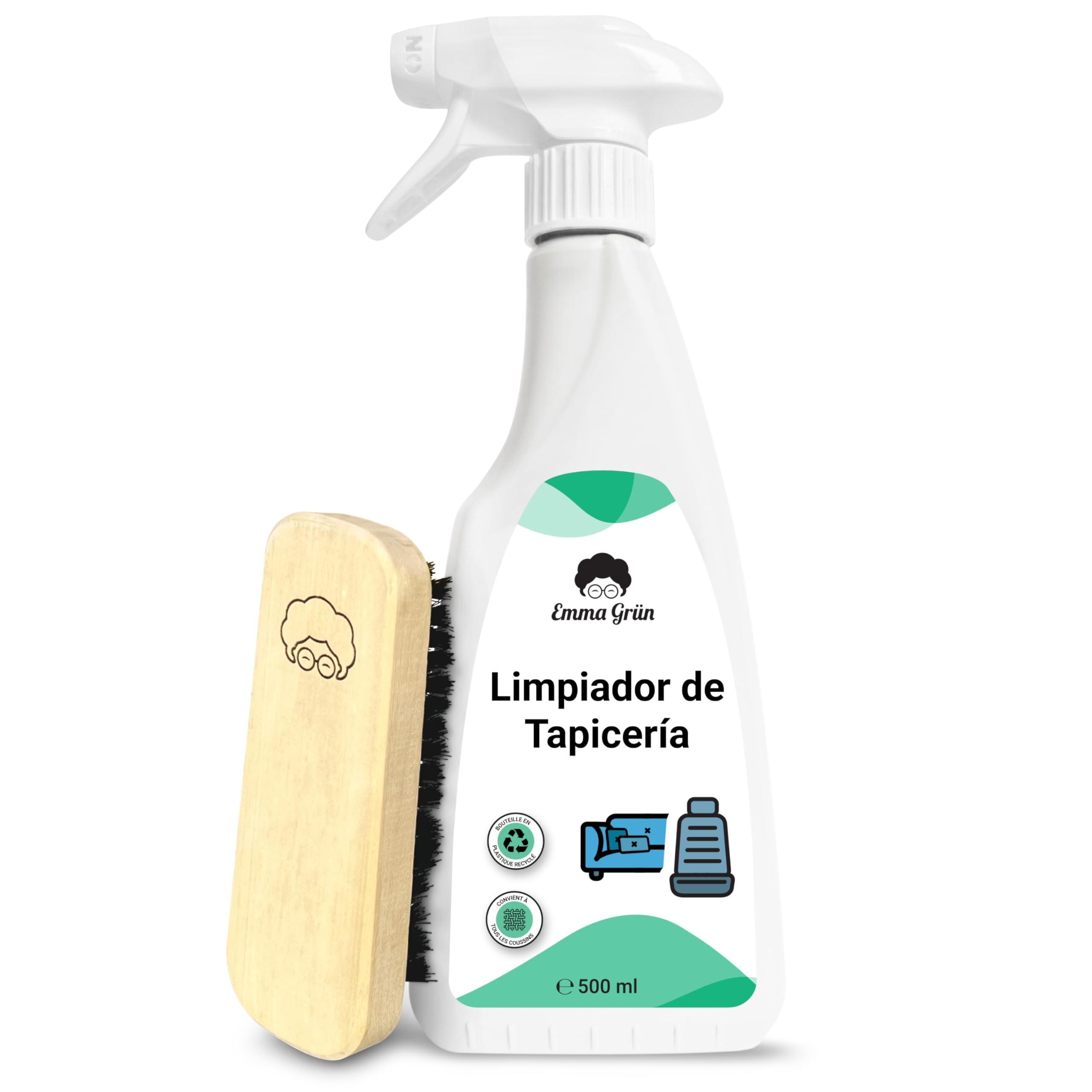 Emma Grün® Pulisci Divano e Sedili Auto Tessuto 500ml [+Spazzola] - Smacchiatore a Secco per Tessuti