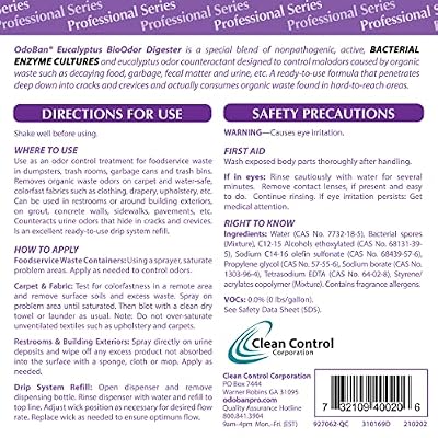 OdoBan Professional Cleaning Ready-to-Use BioOdor Digester Harsh Aroma Counteractant, Made in the USA, 2-Pack, 1 Gallon Each