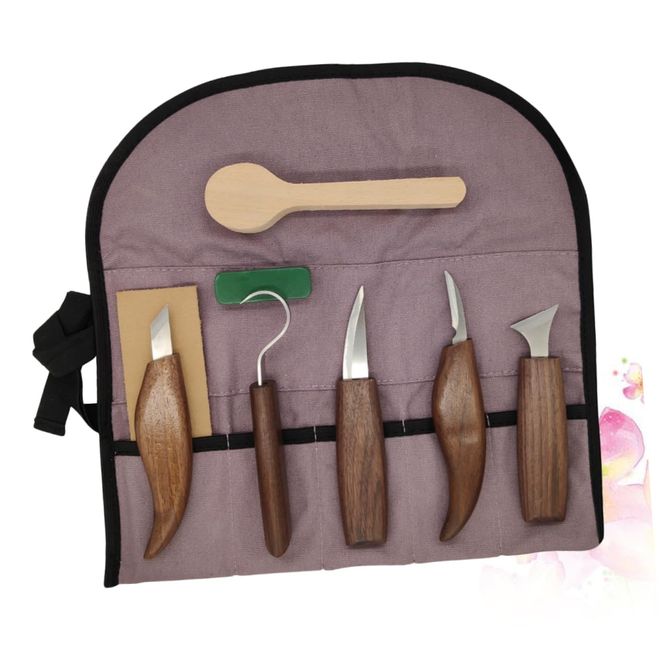 Kit para Tallar Madera de 7 Piezas con Cinceles Portátiles | Mango de Nogal, Acero de Aleación, Uso Doméstico y Taller, Incluye Cuchara de Madera