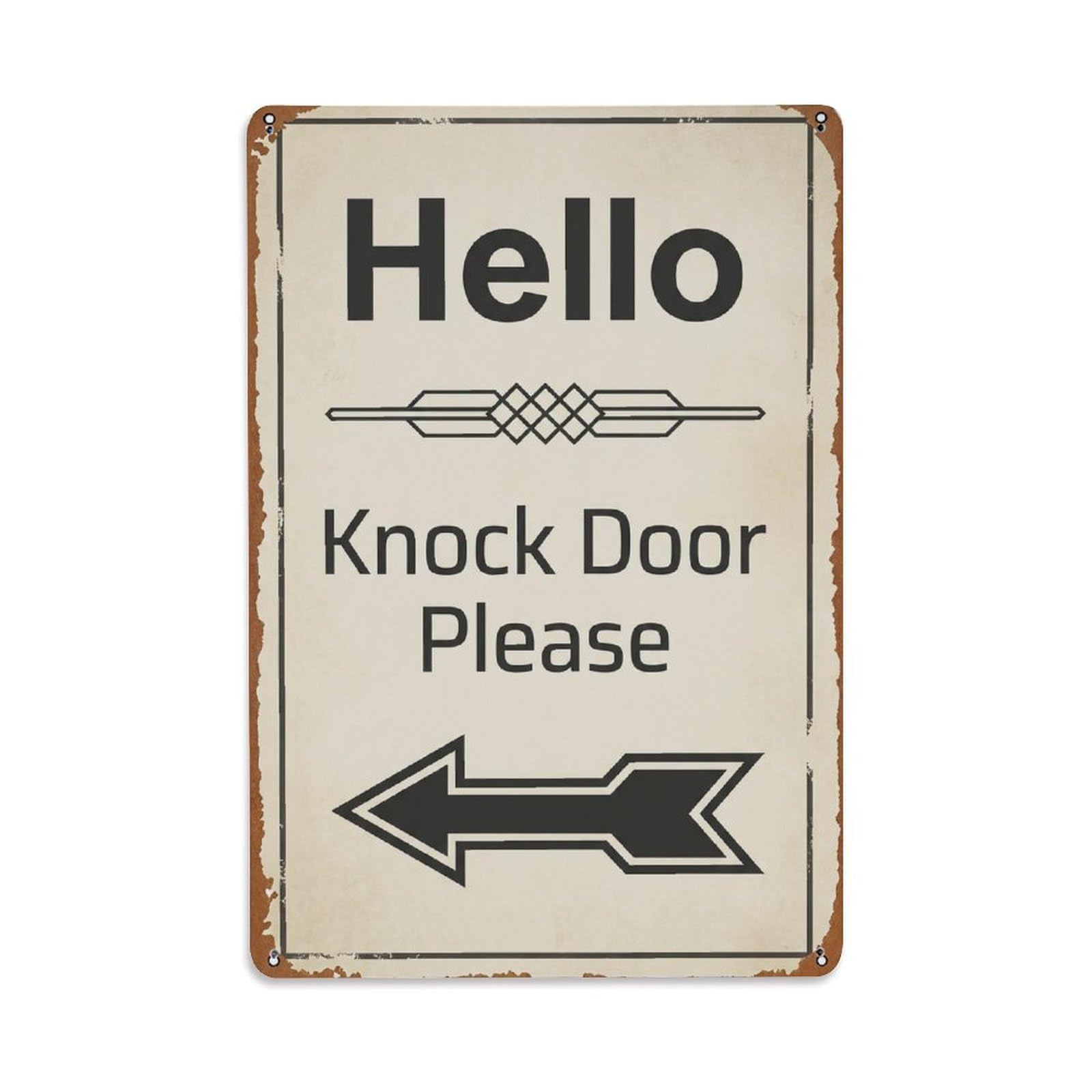 Metal Tin Sign Vintage Hello Knock Door Please Arrow Geometric