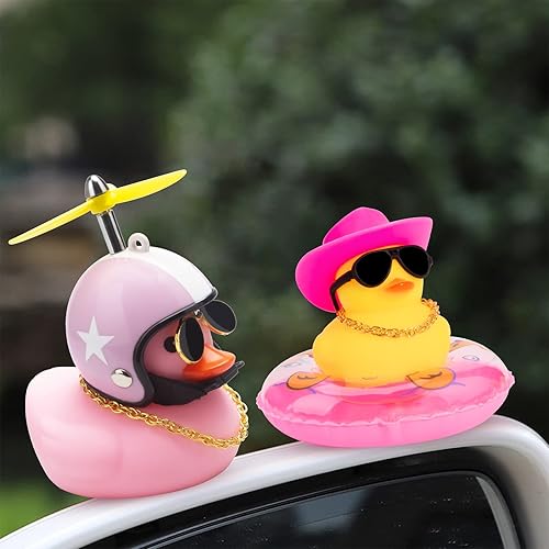 Miniatura 6 de wonuu Pato de goma para automóvil, 2 piezas de adornos para decoración de tablero de automóvil, accesorios de decoración con casco de hélice, mini