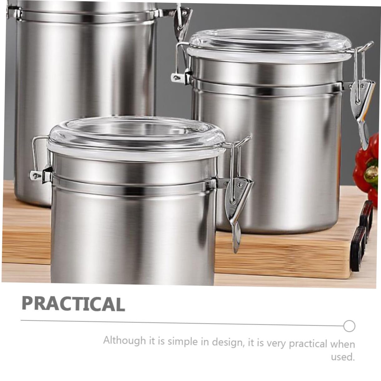 Zerodeko Recipiente Hermético de Acero Inoxidable para Almacenar Alimentos, 4 Piezas Cierre Seguro, Adecuado para Café y Té en Cocina