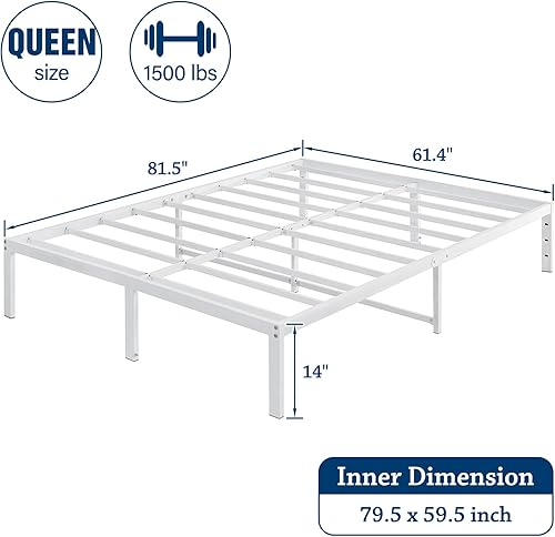 Miniatura 6 de LUSIMO Marco de cama Queen de 14 pulgadas con almacenamiento, plataforma de metal alta resistente con listones de acero, no necesita somier, sin