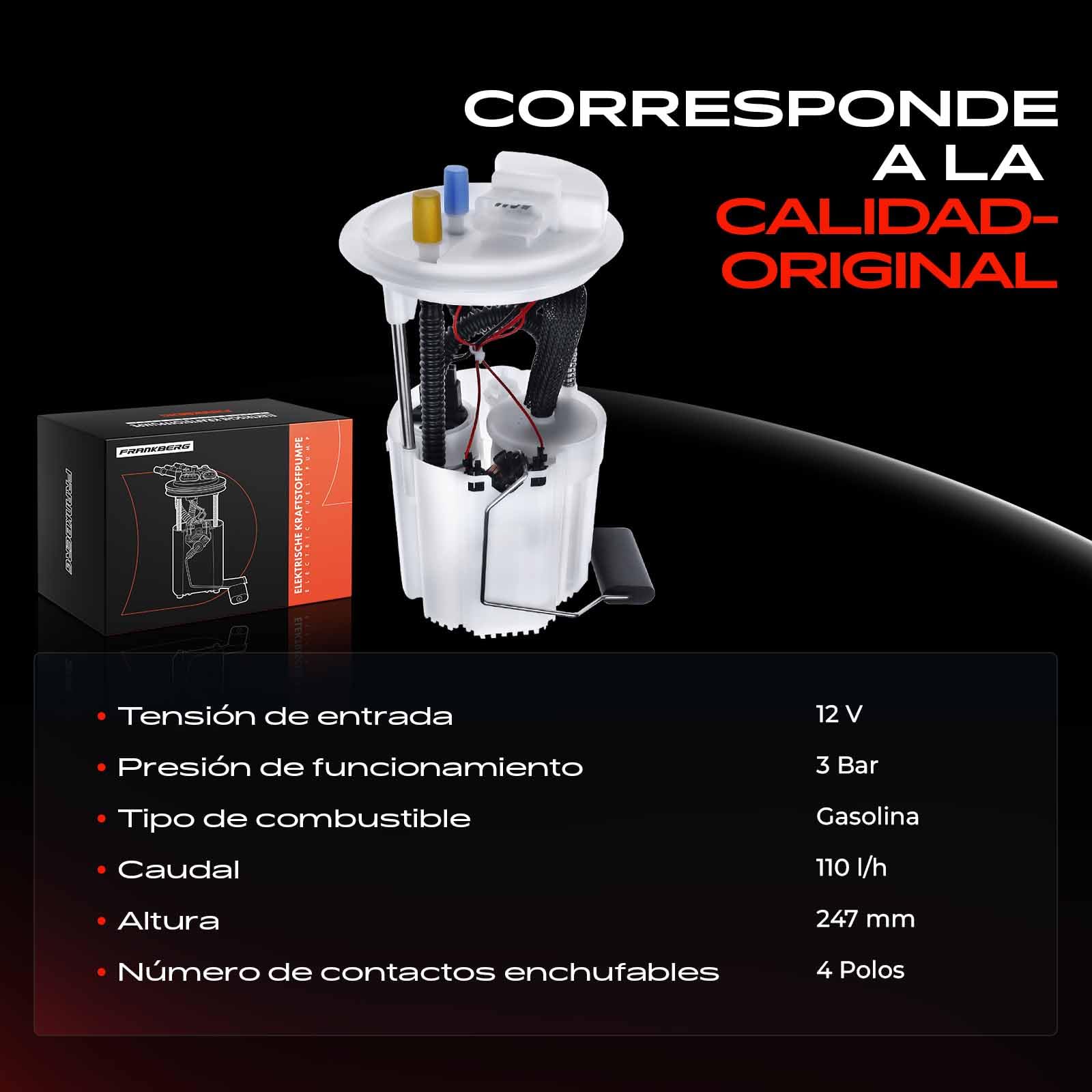 Frankberg Bomba de combustible bomba de gasolina unidad de suministro de | sin sensor de presión 4 pines; Compatible con: Corsa D S07, Corsa MK III (D) S07