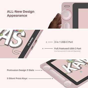 HUION Kamvas 13 (Gen 3) Drawing Tablet with Screen, 13.3 Full-Laminated Art Tablet with Anti-Sparkle Canvas Glass 2.0, 99% sRGB, PenTech 4.0, 16384 Pen Pressure, Dual Dial for PC, Mac, Android, Pink