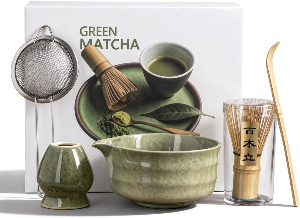 Matcha Whisk Set, Matcha Kit Japanese Tea Set Includes Matcha Bowl with Spout, Matcha Whisk Holder (chasen), Bamboo Matcha Whisk and Bamboo Scoop, Ceramic Matcha Kit for Tea Lovers