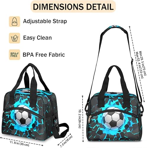 Miniatura 4 de Lonchera de fútbol con impresión 3D, bolsa aisladaenfriadora para mujeres, hombres, niñas, niños, deportes, fútbol, bolsa de almuerzo con correa