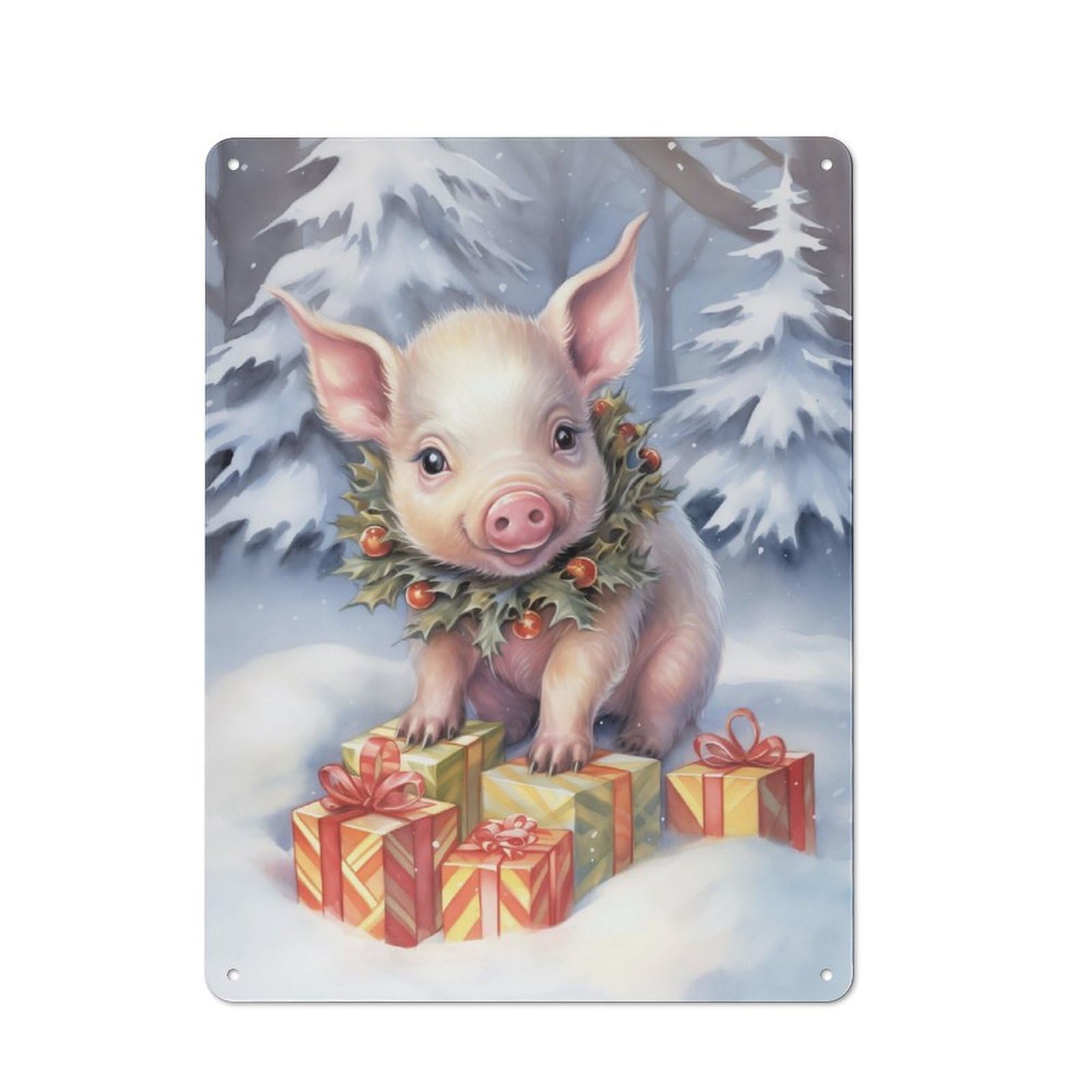 Nostalgic Decorative Tin Plaque 40x30cm Featuring Xmas Pig for Kids, Classic Pub Decor for Cafe, Pub, Workshop Or Home Bar