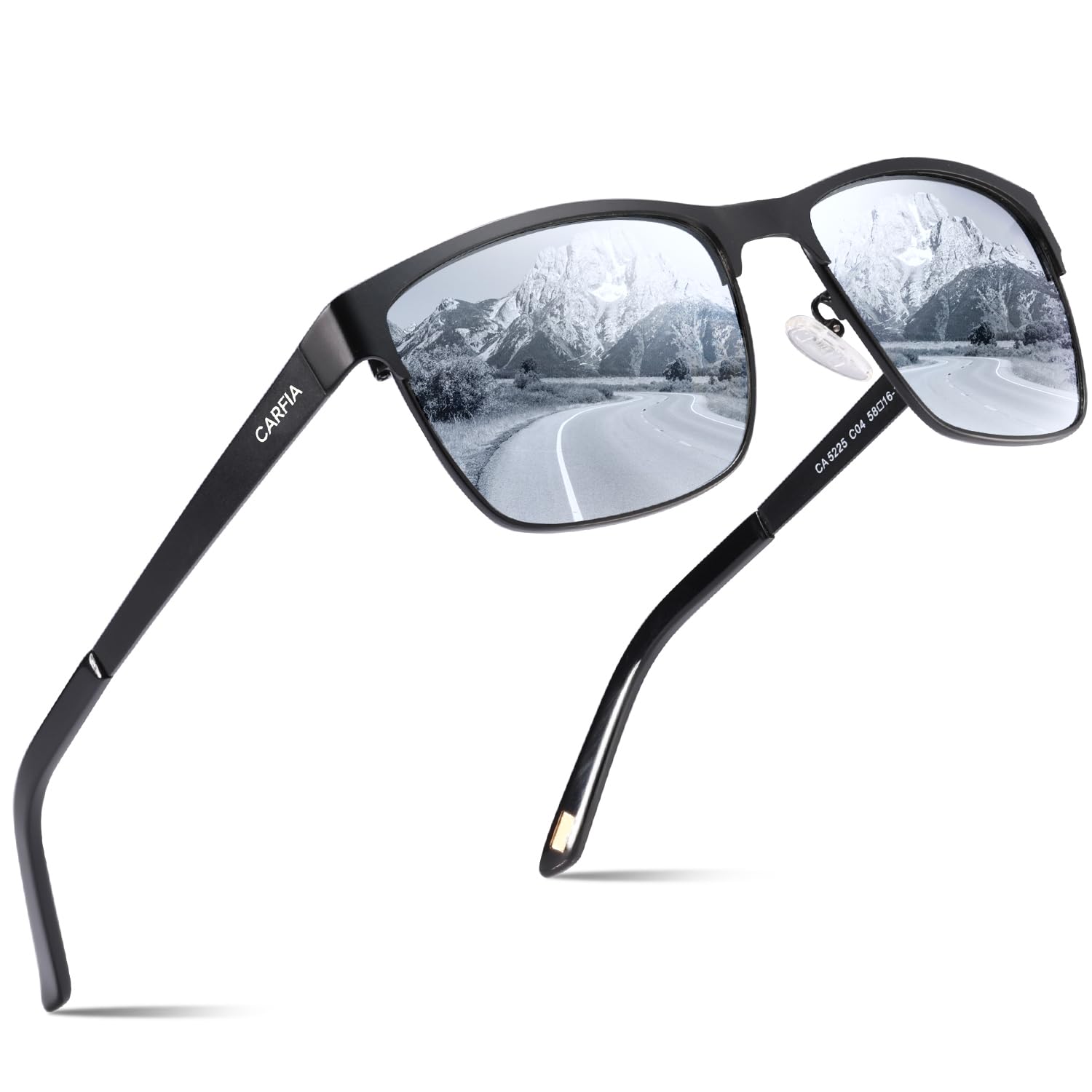 CARFIA Gafas de sol para Hombre con Protección UV Polarizadas de Espejo para Conducir Senderismo Béisbol,Montura Cuadrada