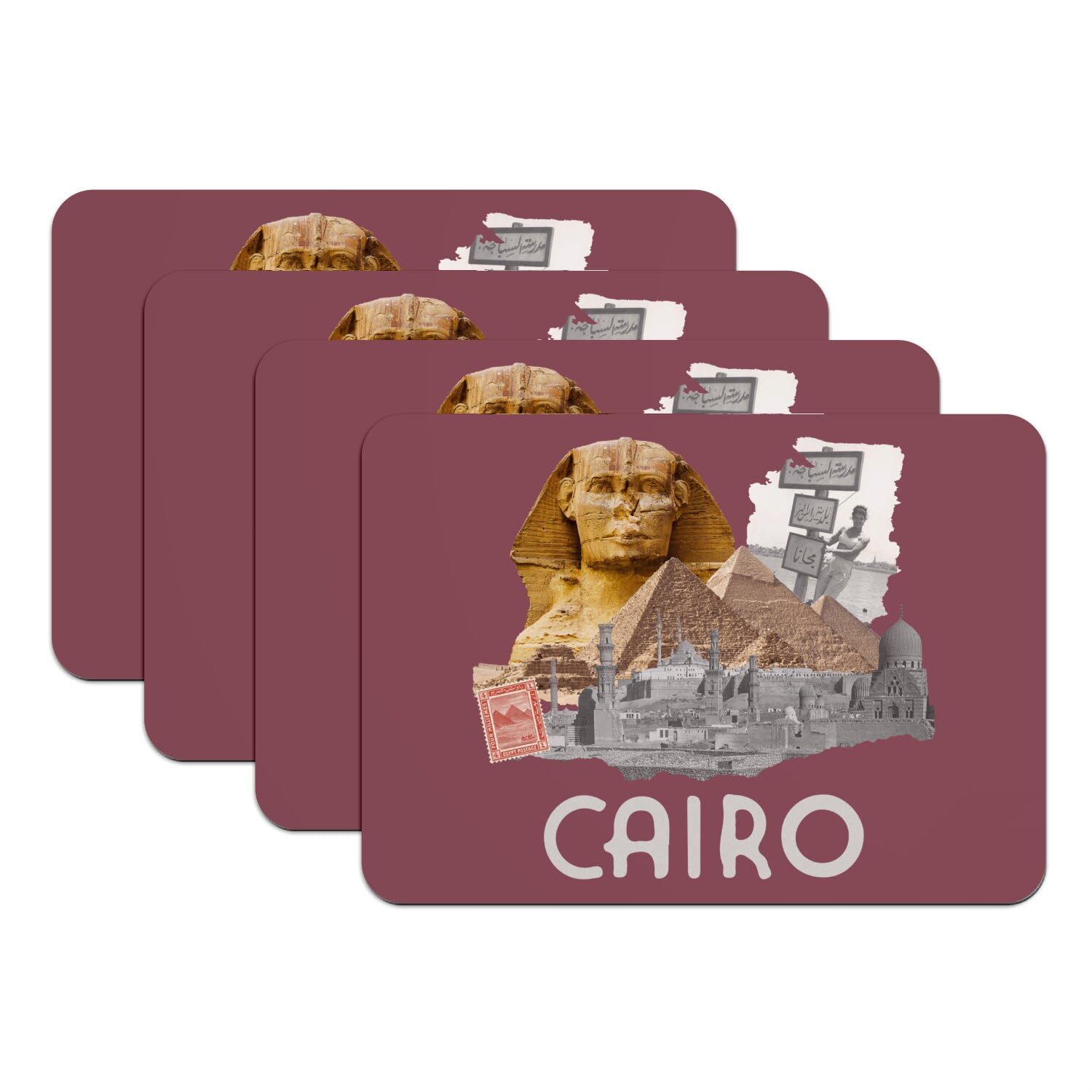 Sets de table Le Caire Egypte rouge dessous caoutchouc rectangulaire
