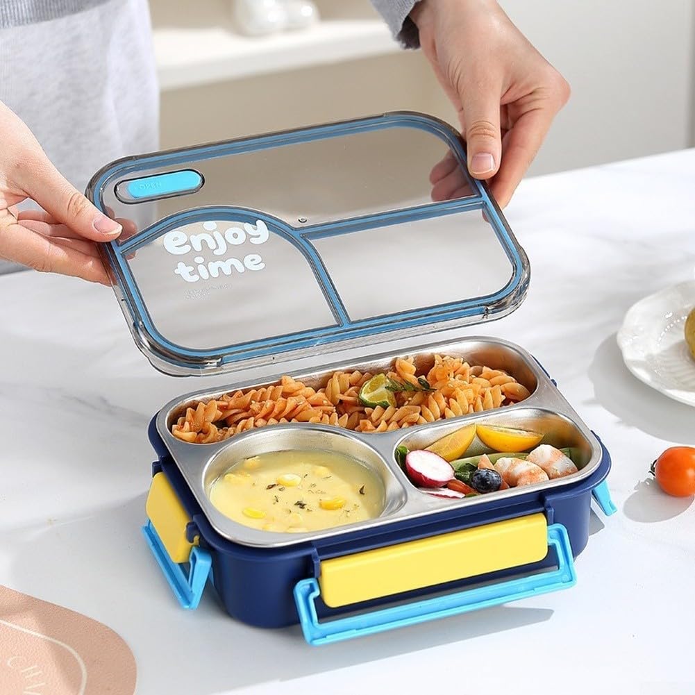 Fauhapyway Almuerzo 3 Divisiones 650ml para Oficina Almuerzo 3 Divisiones(Blue)