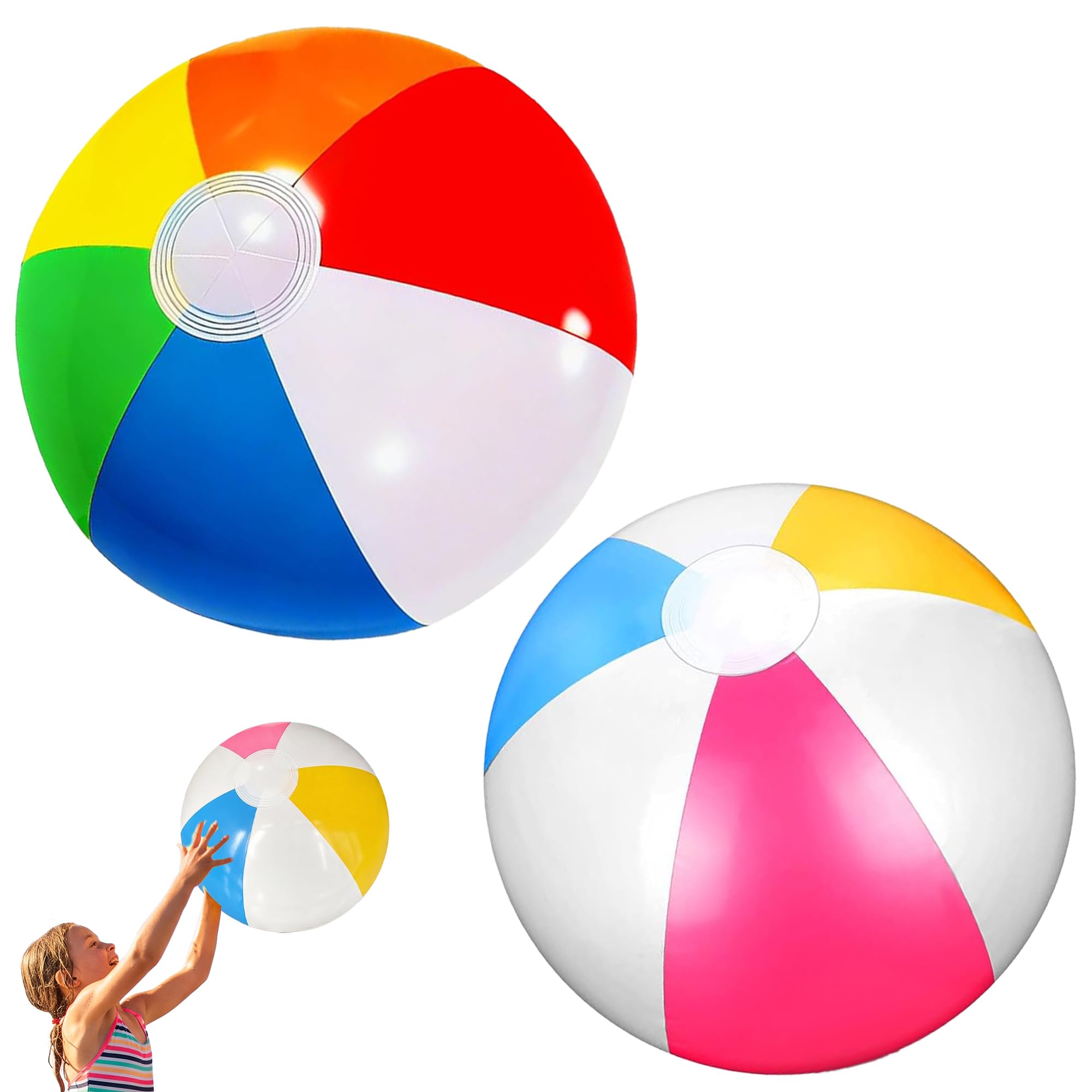 Ousuwo 2-Pack 16-Inch Inflatable Beach Balls, 6-Colour & 4-Colour Water Balls