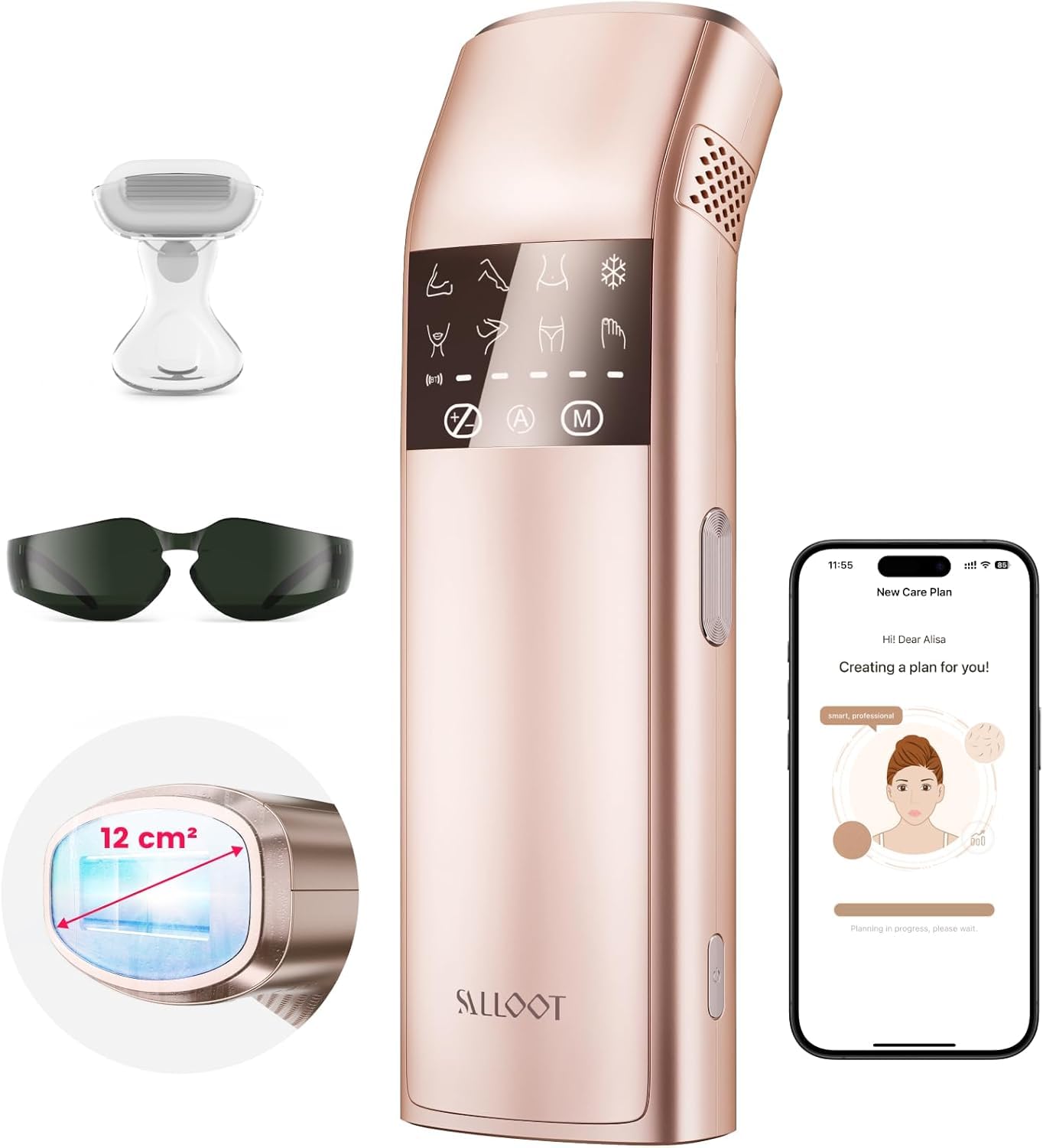 Depiladora Laser IPL, Zafiro de Pantalla Completa de 3℃ frío Pero Indoloro, Tres Impulsos Ultrarápidos, Profesional Depiladora Luz Pulsada, Con Aplicación Inteligente, Trinity iGlow 10