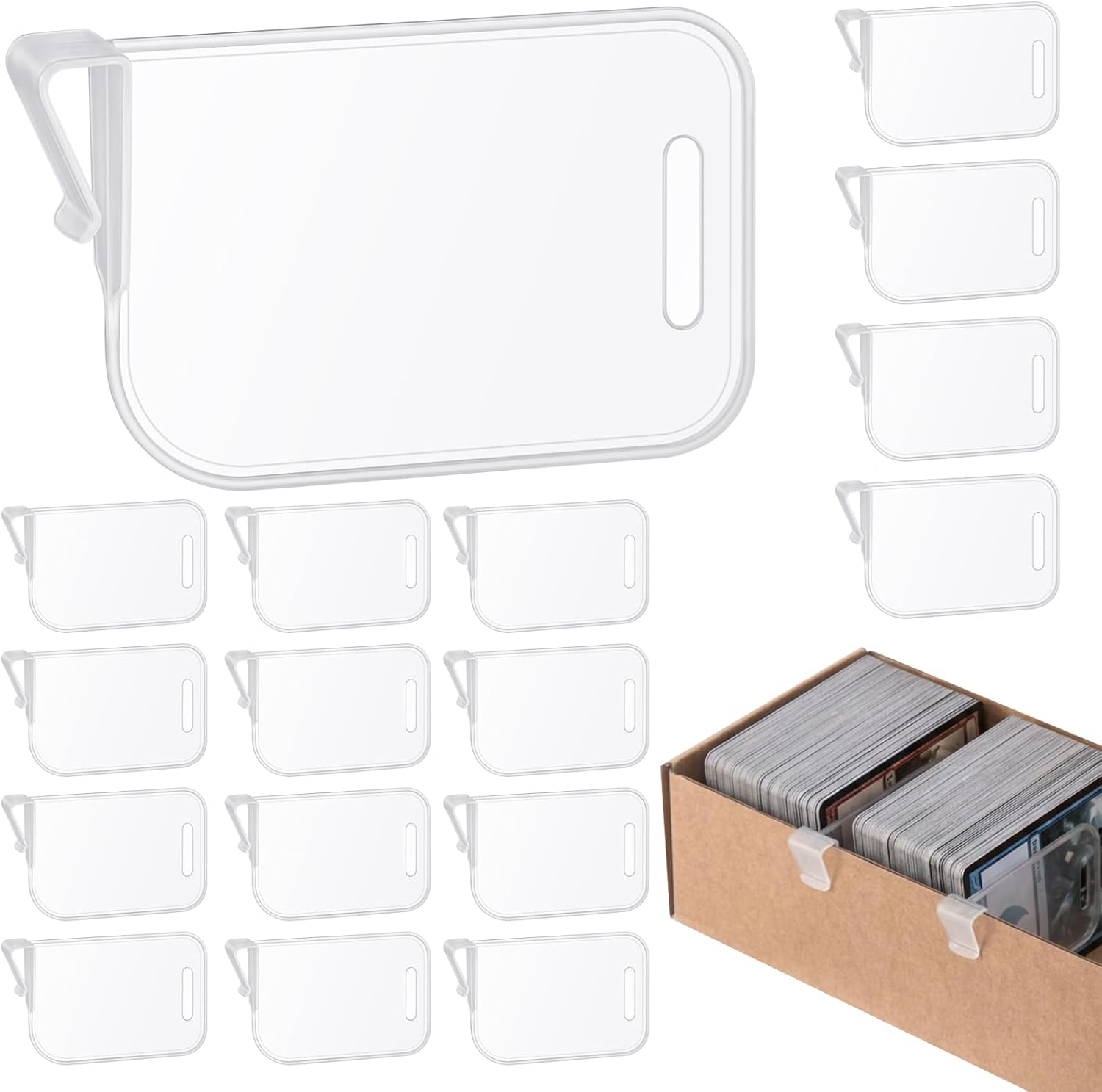 Chunful 20 Pcs Card Box Dividers, PP Trading Card Dividers Clip Storage Separator Clips the Cardboard Side Wall for Sports Baseball Cards Organizer for Collector (Clear)