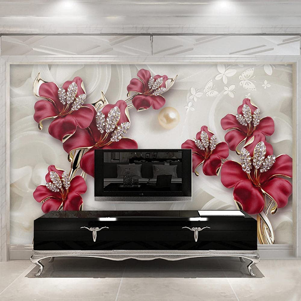 3D Fototapete Selbstklebende Fototapete Wandbild Rote Rosenblüte Kinderzimmer Bar Büro Wohnzimmer Restaurant Bekleidungsgeschäft Flur Hotel Wanddekoration Wandkunst Wandposter Abziehen U 350x256 cm