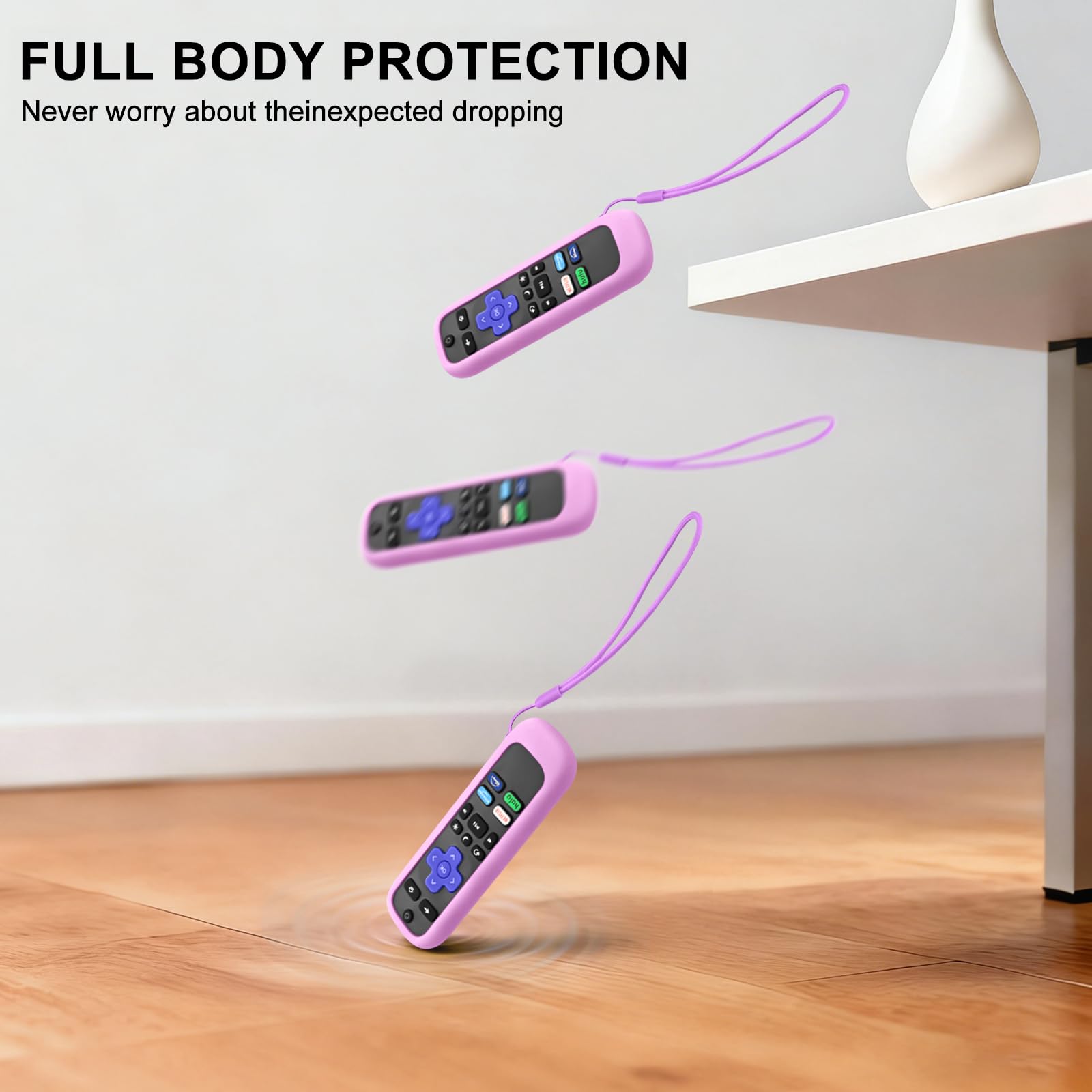 2 Pack Remote Cover for Hisense TCL Roku TV, Universal Silicone Replacement Remote Case Compatible with Roku Voice Remote, Glow in The Dark (Pink+Purple) - 5
