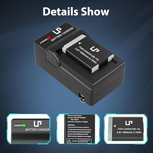 Miniatura 6 de LP Batería y cargador NB-13L, batería de 1600 mAh compatible con Canon PowerShot SX620 HS, SX720 HS, SX730 HS, SX740 HS Digital, G1 X Mark III, G5