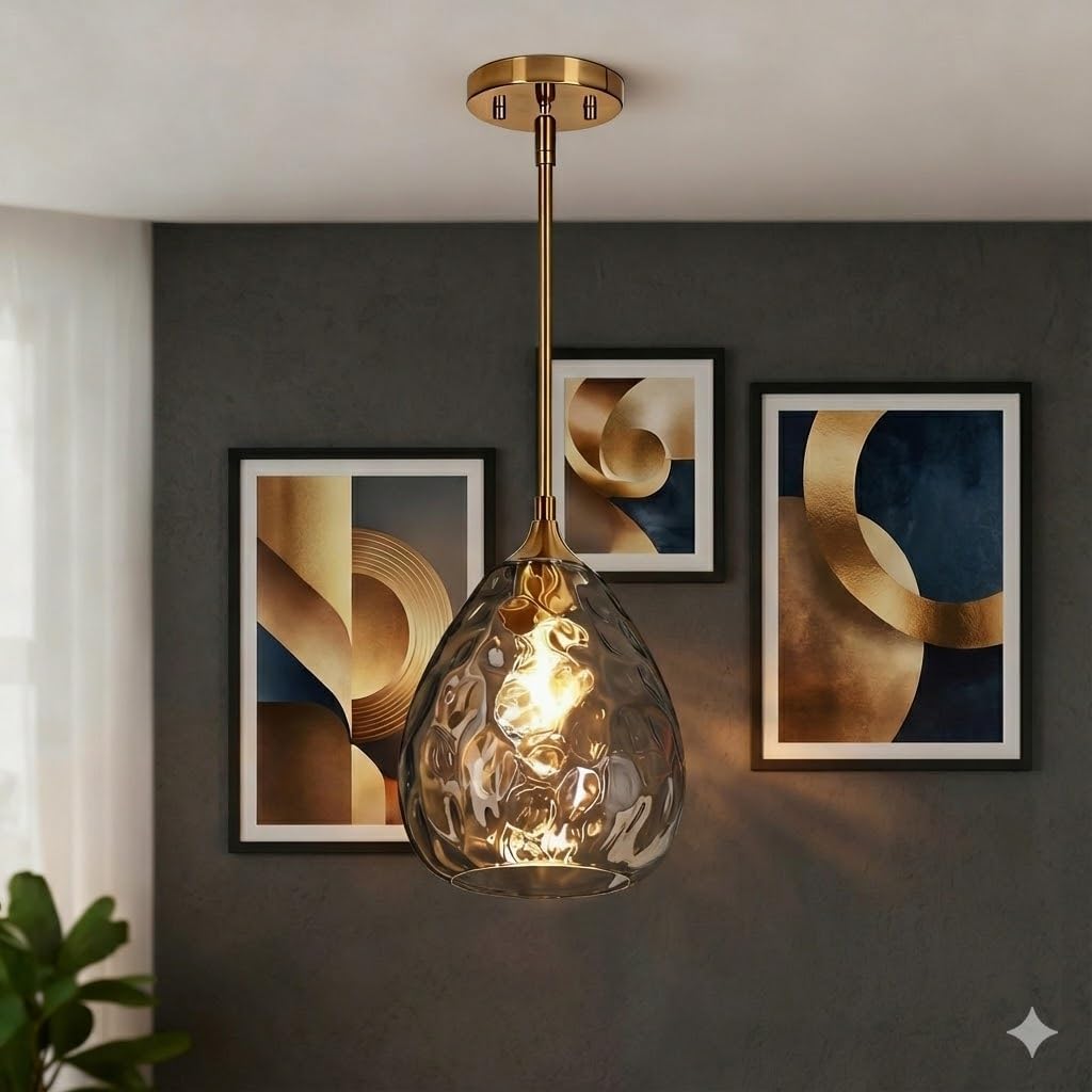 7.8" Island Lights for Kitchen， Glass Pendant Light for Kitchen Island, Gold Hand-Blown Pendant Lights Fixtures with Adjustable Height, Ideal for Kitchen Island, Dining Room, Bedroom, Entryway