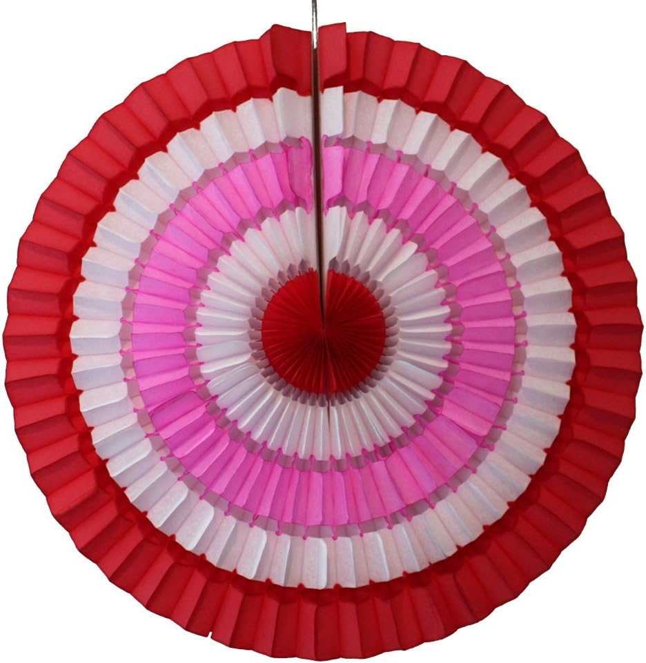 6-Pack 16 Inch Striped Honeycomb Tissue Paper Fan (Red/White/Green)