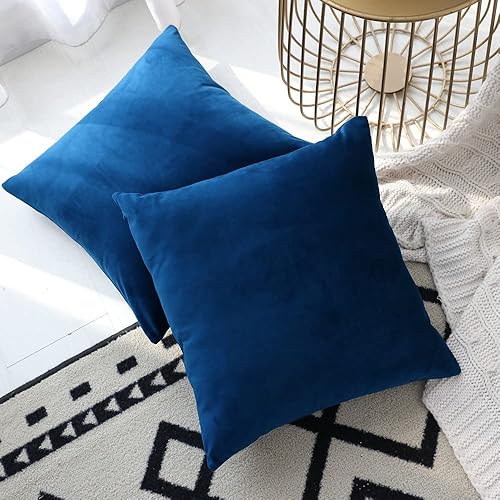 Vista 136 de Juego de 2 fundas de almohada de terciopelo para sofá y cama, 18 x 18 pulgadas, color verde azulado