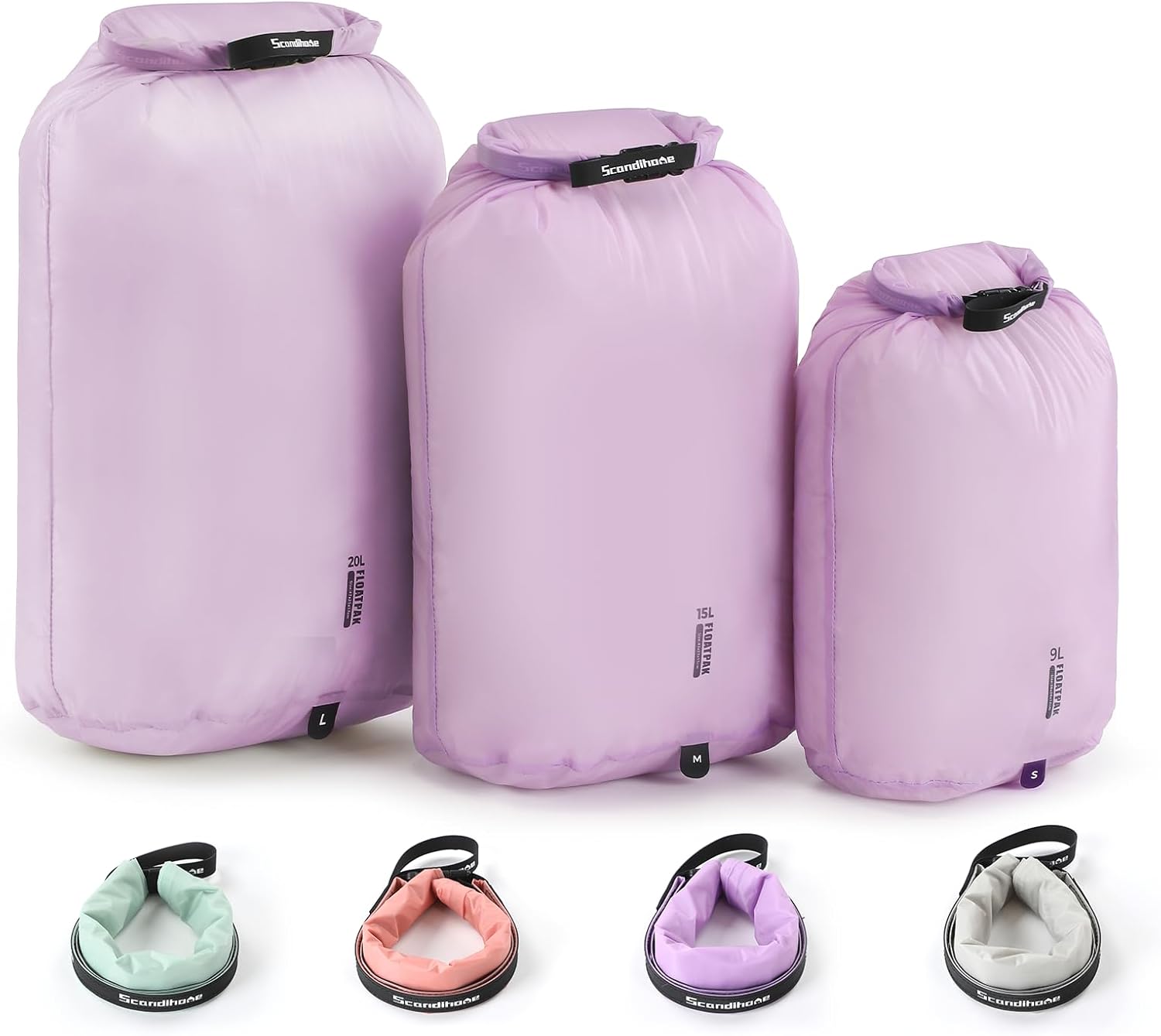 Ultralight Waterproof Dry Bag Set – 3 Pack (9L, 15L, 20L) – Ideal for Hiking, Camping, Kayaking (Purple)