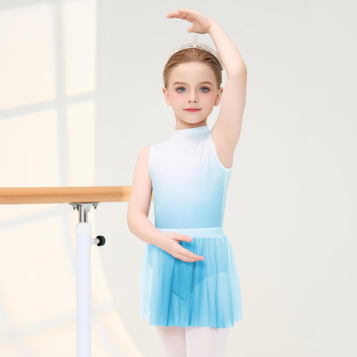 JiAmy Girls' 4-Piece Gradient Ballet Leotard Set with Tight 4-12Y image 2