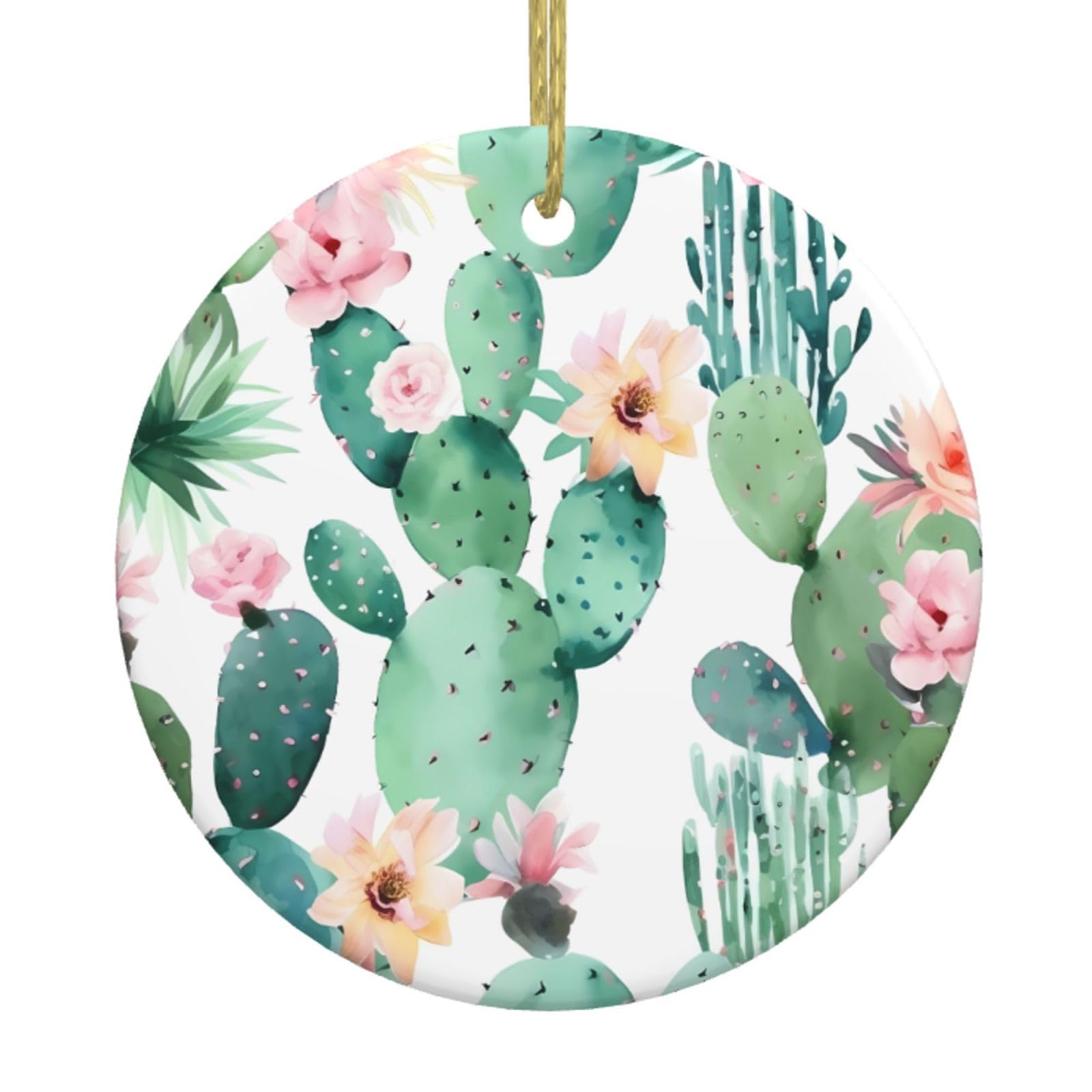 Fodpand Women's White Cactus Pattern Christmas Ornaments 2025, Gift Exchange For Men, Collectible Ceramic Ornament Round Hanging Ornaments For Christmas Tree Decoration