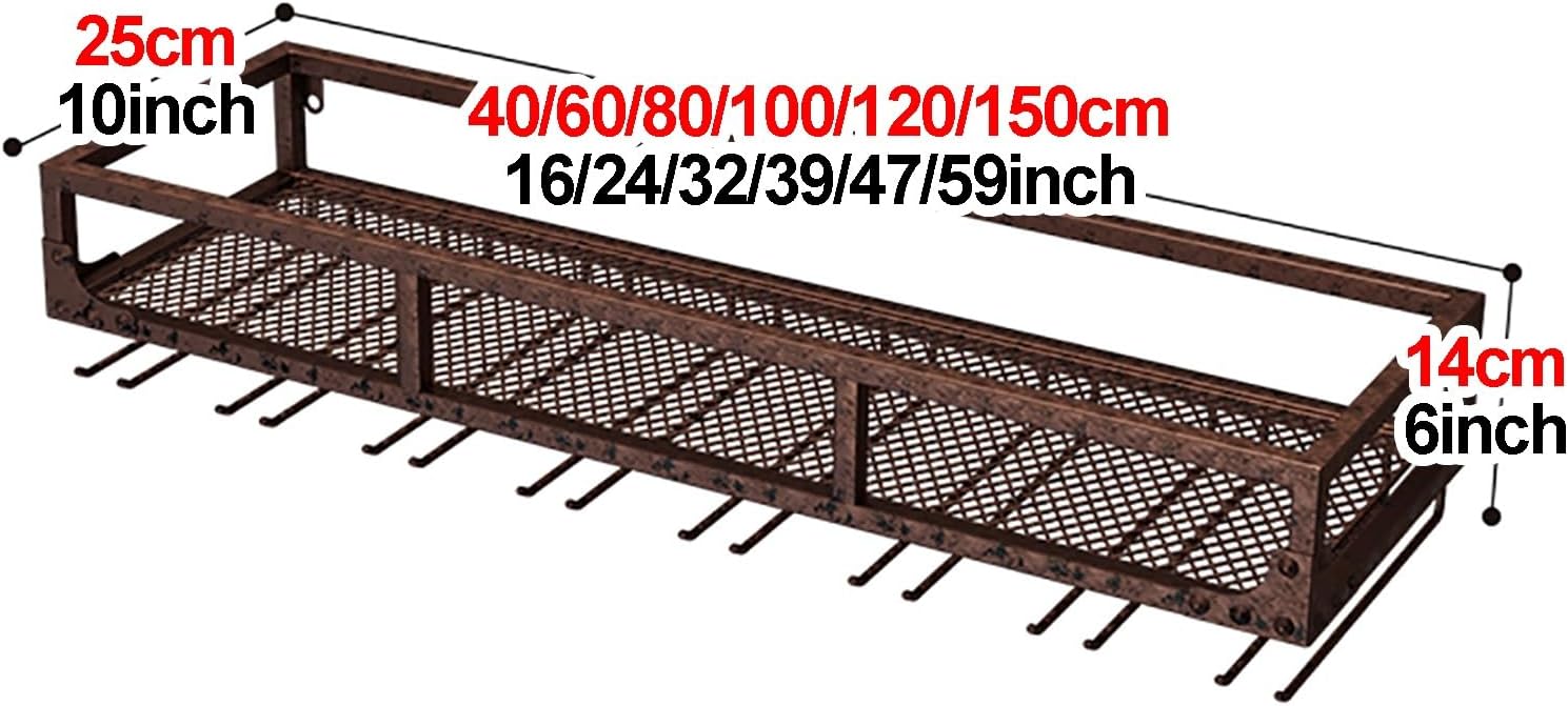 Wall Mounted Wine Racks,Organizer Hanging Long Stemware Goblet Metal,Layer Shelves with Display Shelf,Metal Floating Shelves for Liquor Bottles & Wine Glasses,for Home Bar Dining K