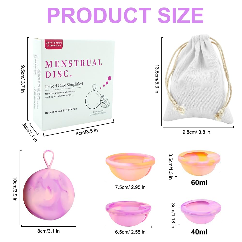 Zestaw krążków menstruacyjnych, z 2 krążkami okresowymi w rozmiarze S+L i kieszeniami do przechowywania, kubek menstruacyjny wielokrotnego użytku z silikonu, dla aktywnych kobiet, uprawiania