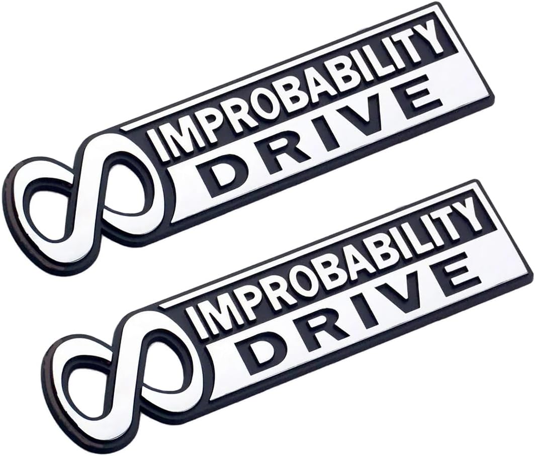 Pair Set 6 INCH Infinite Improbability Drive Side Door Badge 3D Emblems Replacement for Universal Car Truck SUV (Silver Black)