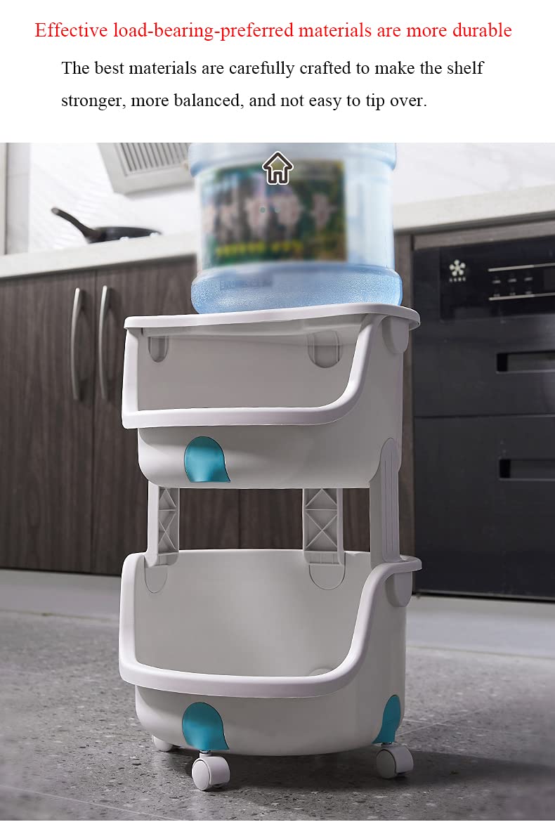 Scaffale portaoggetti a 4 livelli, ripiani in plastica cestello portaoggetti impilabile rotondo, carrelli da cucina con rotelle per camera da letto, ufficio, bagno