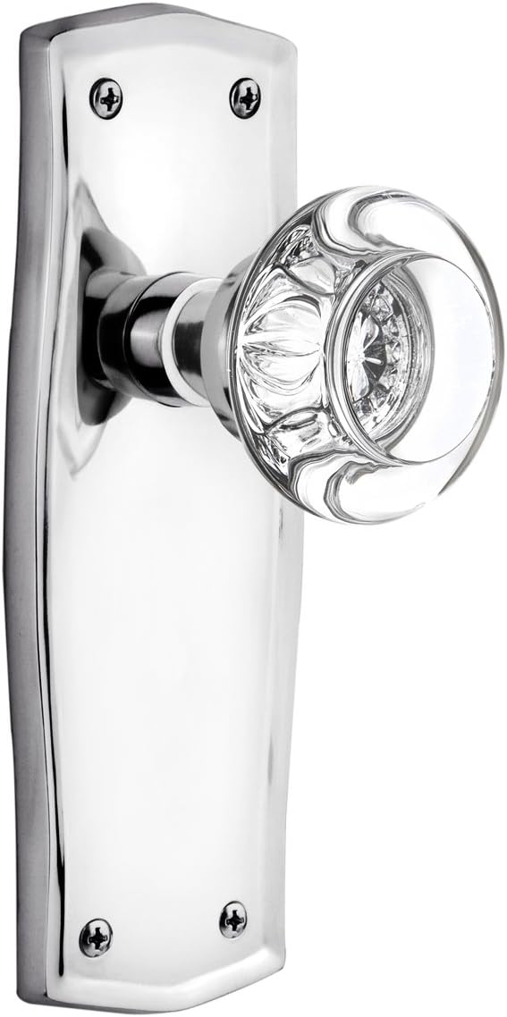 Nostalgic Warehouse Prairie Plate with Round Clear Crystal Glass Knob, Privacy - 2.375", Unlacquered Brass