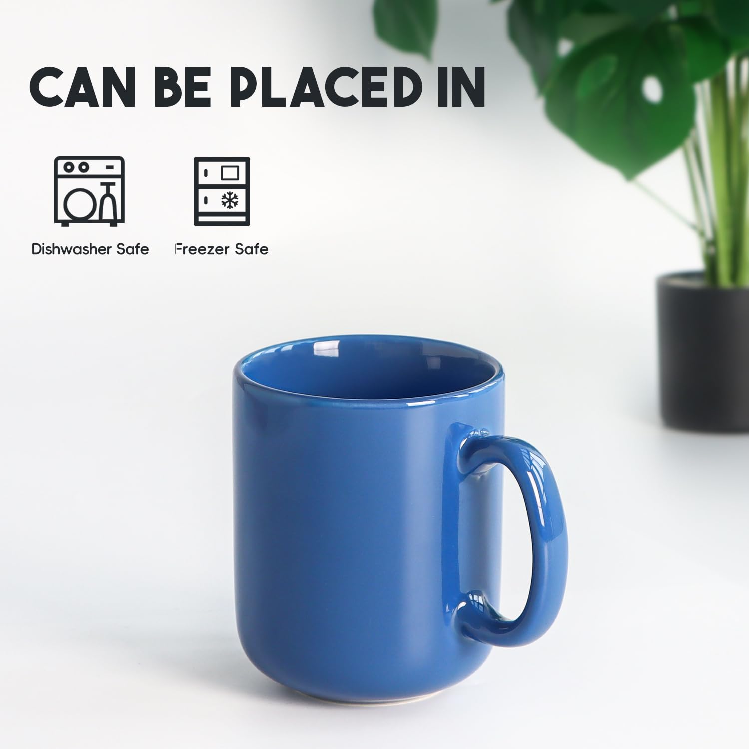 Taza de café grande de 20 onzas, taza de té de cerámica lisa Harebe para oficina y hogar, gran capacidad con asa, azul