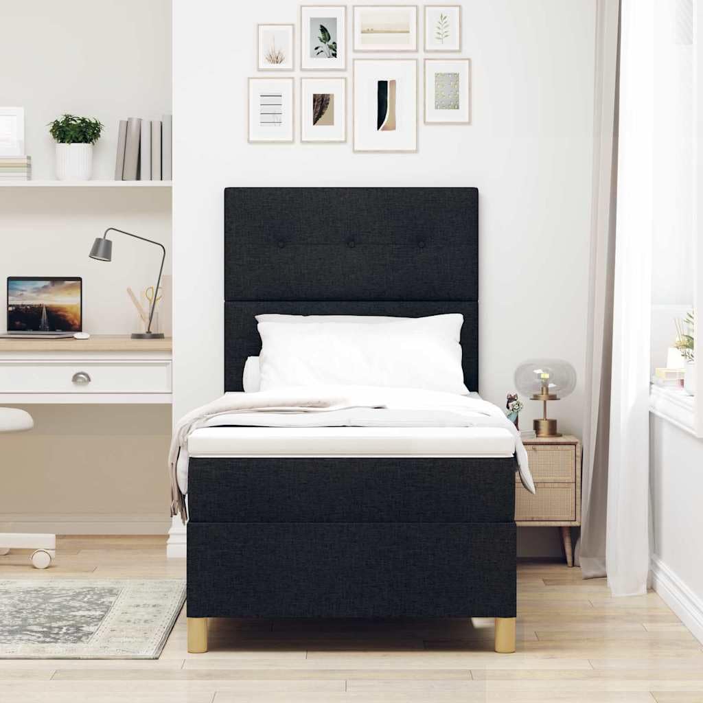 Cama con somier LED con cabecero negro, 80 x 200 cm, tela, cama de madera maciza, cama individual con tiras LED RGB, cabecero ajustable, colchón transpirable