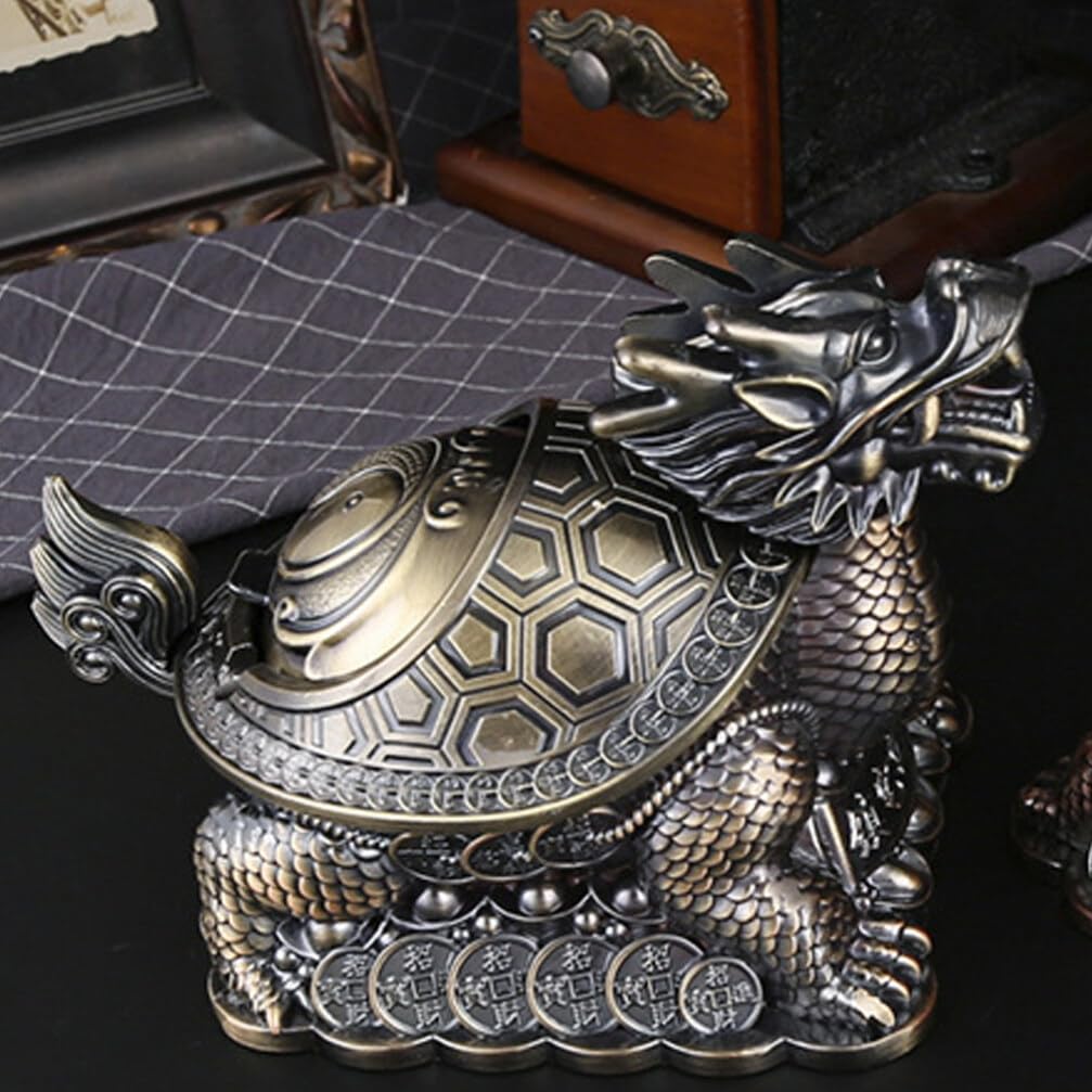 Portacenere Dragon Turtle in Metallo con Coperchio, 1 Pezzo